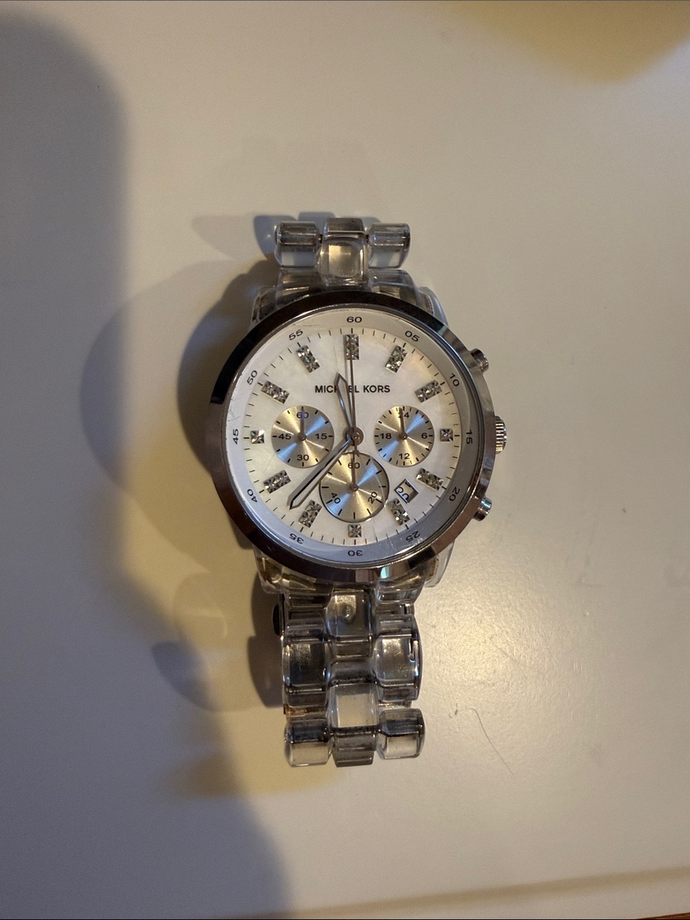 Michael Kors Silver Tone Watch with Clear Acrylic Bracelet